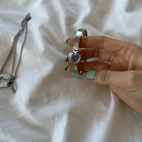 Lock & Key Necklace Bangle Set - Picture 3 of 7